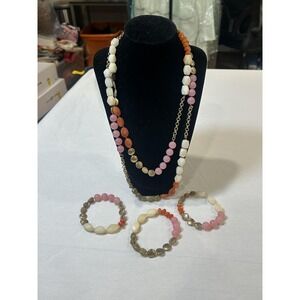 Talbots Necklace Bracelet Set Multicolor Beaded Gold Womens Statement Jewelry